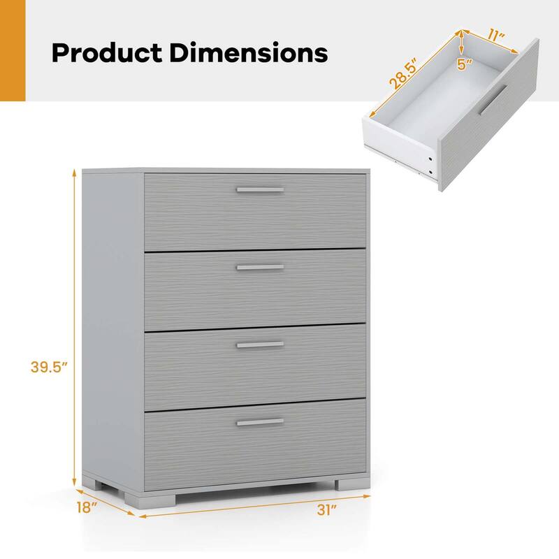 Costway 4 Drawer Storage Cabinet with Metal Legs & Handles