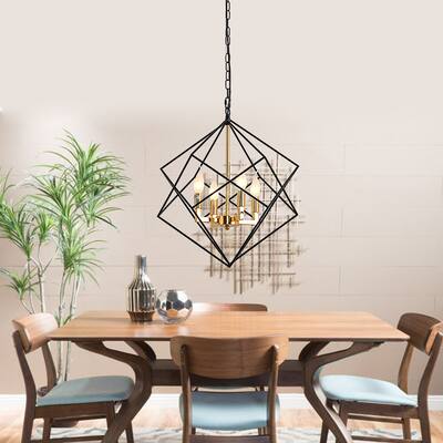4-Light Lantern Geometric Chandelier Nested Cube Pendant Light