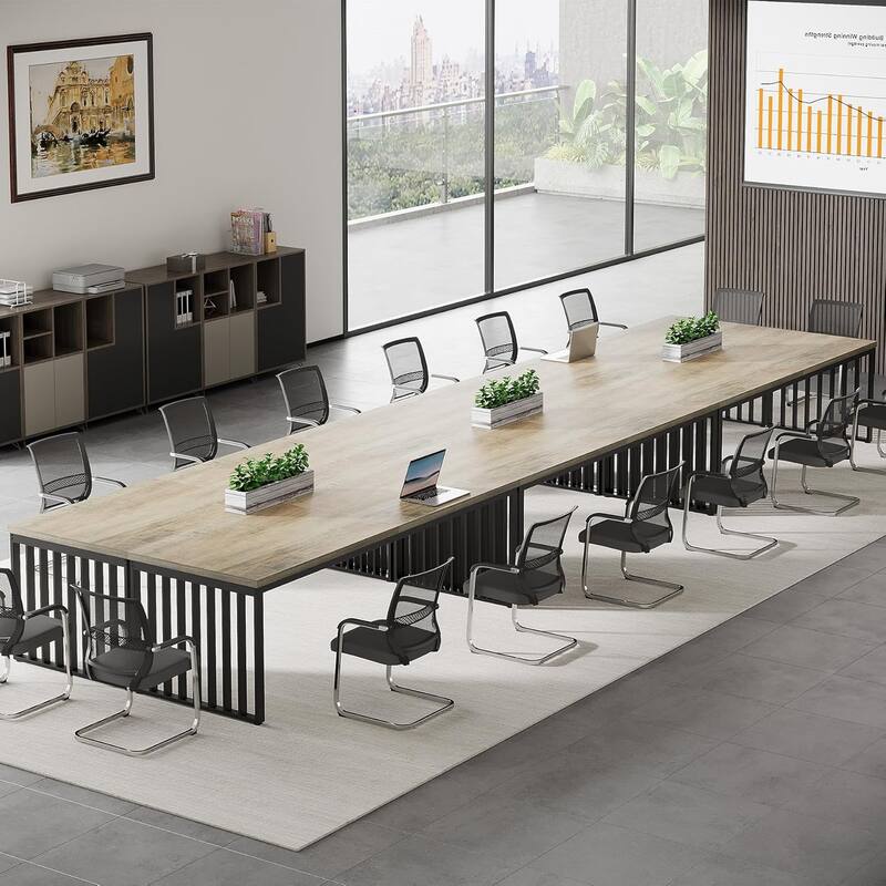 6.56 ft Industrial Conference Table, Rectangular Meeting Table for Seminar, Business & Negotiation