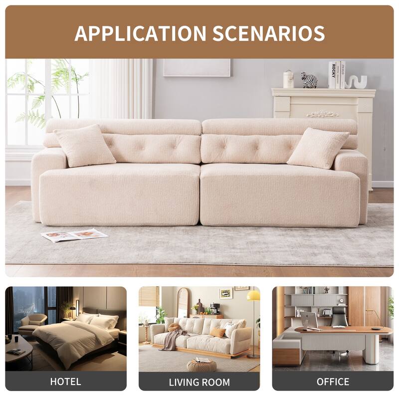 103.2" Fabric 4-Seater Sofa, Raised Back, 2 Pillows and Deep Seat Design