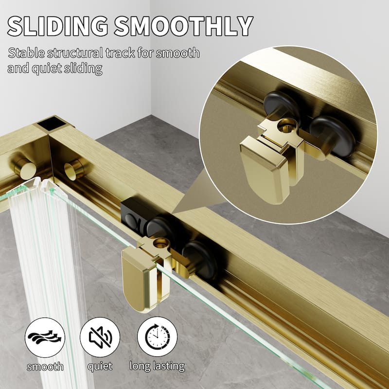 Modland 36x71''H Corner Double Sliding Shower Door with 6mm Tempered Glass for Space-Saving Sliding Design, Black/Gold