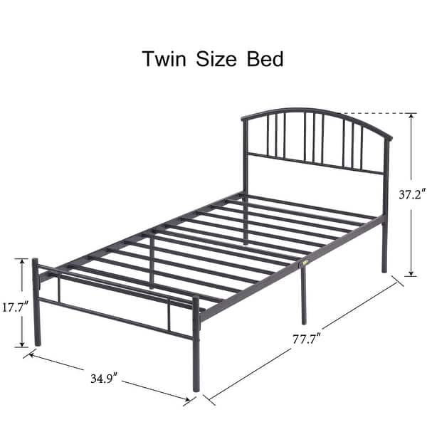 dimension image slide 2 of 3, VECELO Kids Bed Frame with Headboard & Metal Slat,Twin Size Bed Set of 2