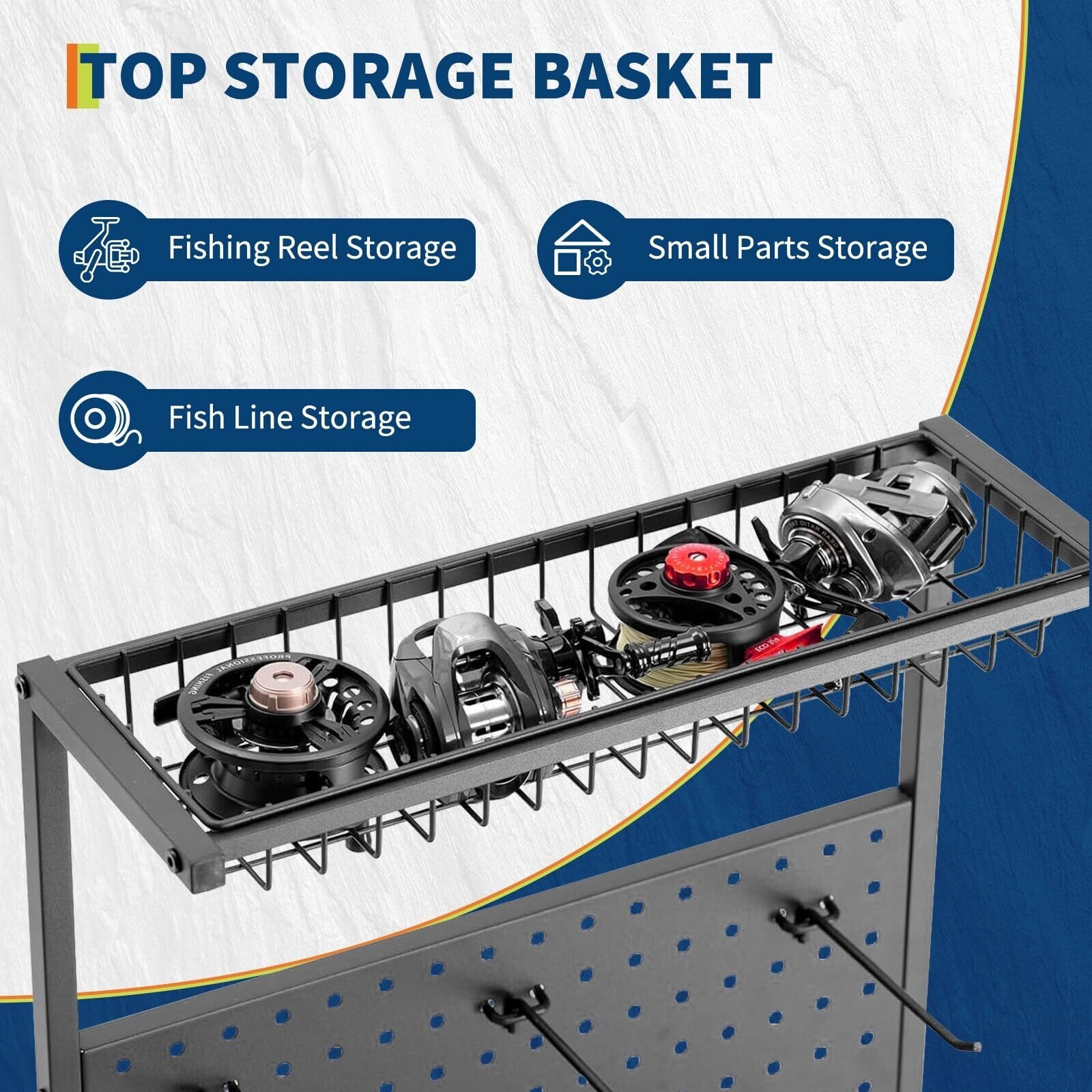 best fishing rod holders and storage racks PLUSINNO H5W Horizontal Rod/Pole for Garage, Wall or Ceiling Mounted Rack, Solid Wood Fishing Holder Holds up to 5/10/20 Rods or Combos Fishing Gear, Gifts for Men Efficiently store your fishing poles with our wall 3-Tier Fishing Rod Holders for