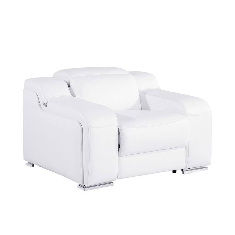 HomeRoots 41" White Italian Leather Wall Hugger Recliner With USB