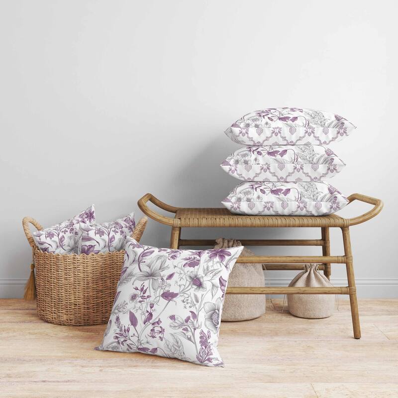Garden Grace Gala Faux Suede Reversible Throw Pillow White and Purple