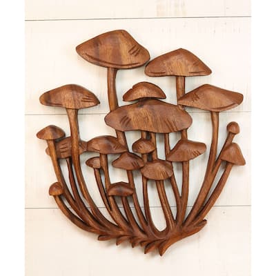 12" Wood Mushroom Wall Panel - Hand Carved Nature Wall Art, Rustic Woodland Home Decor