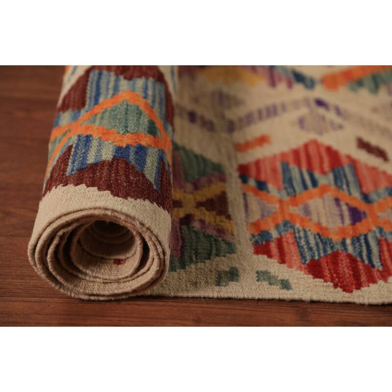 Tribal / Geometric Kilim Oriental Rug Hand-Woven Wool Carpet - 9'11"x 12'10"