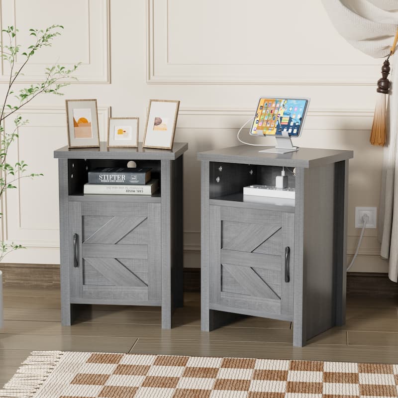 Furniwell Farmhouse Nightstand Set of 2 Side Table with Storage, Living Room