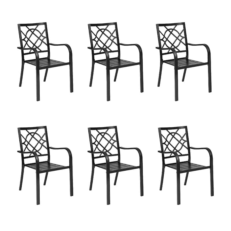 Outdoor Patio Metal Stackable Dining Chairs with Armrest Set of 6