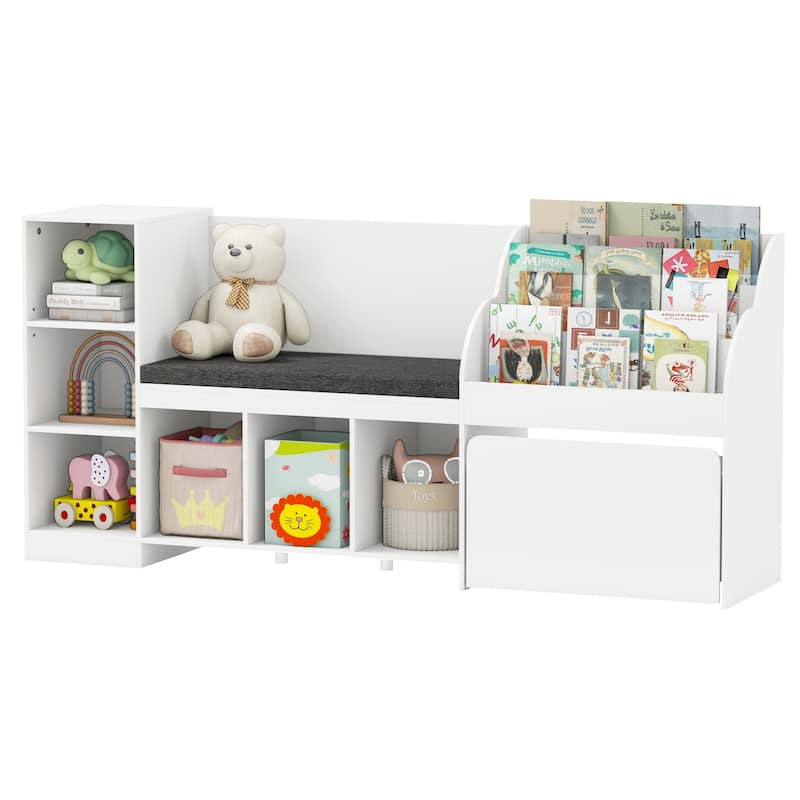 White 3-Tier Adjustable Kids Bookshelf Toy Organizer with Reading Nook and 6 Storage Cubes - 67" x 16" x 32"