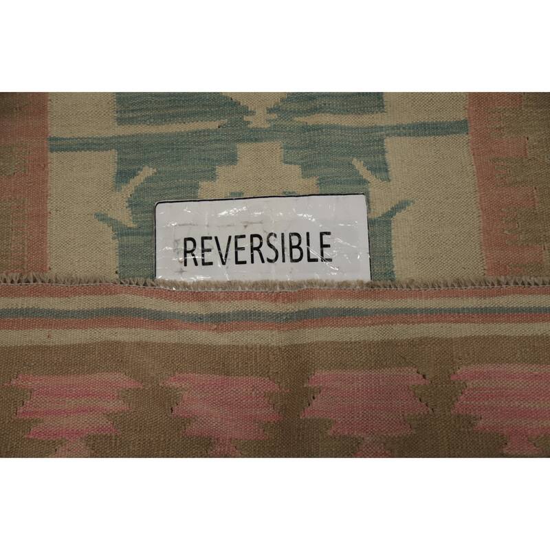 Hand Woven Oriental 100% Wool Carpet Southwestern Tribal Green Kilim Area Rug - 5' 7'' X 3' 9''