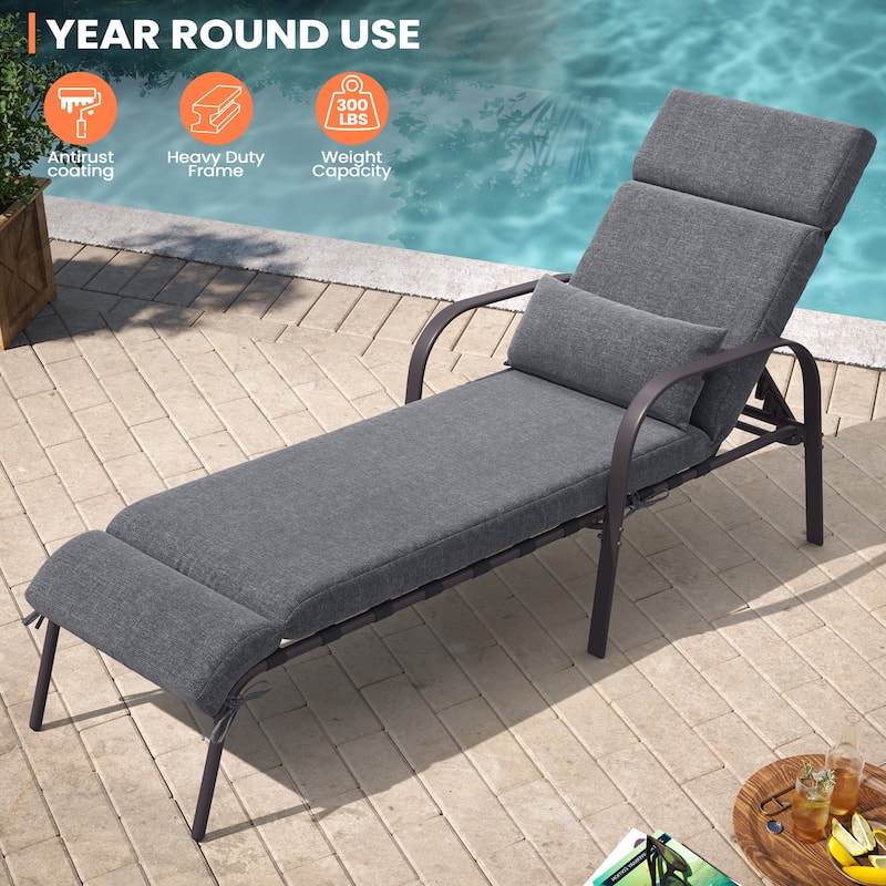 Outdoor Adjustable Patio Chaise Lounge Chair with Cushion Beach Poolside