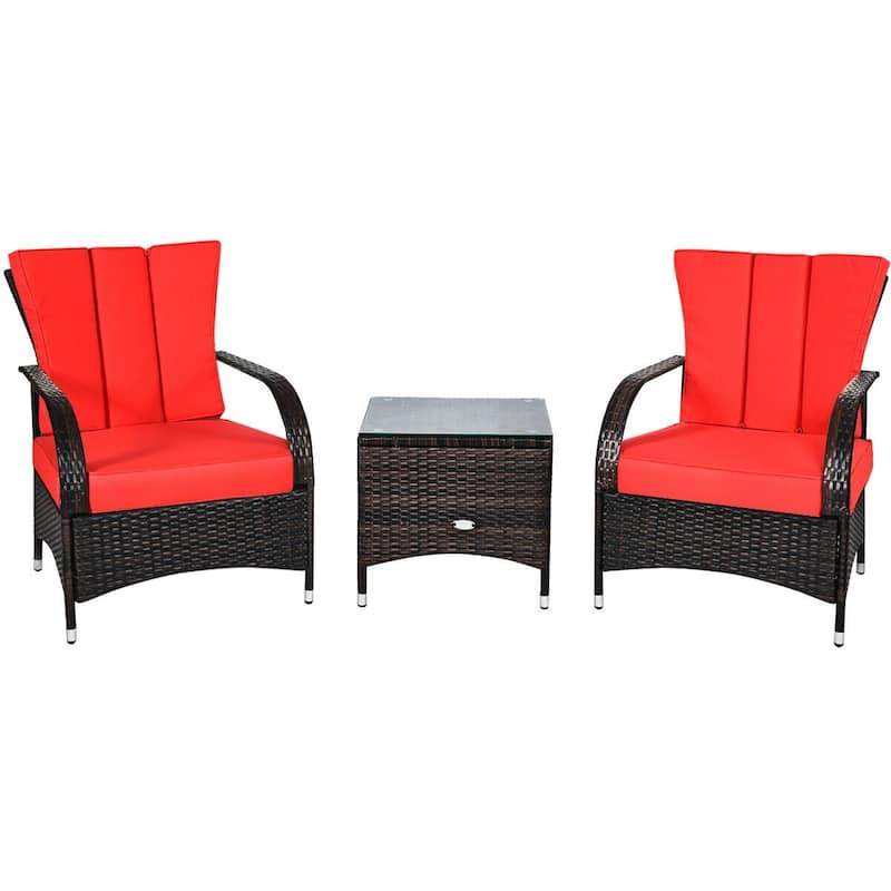 3PCS Rattan Coffee Table Set Chair - 26" x 28" x 33.5" (L x W x H) - Red