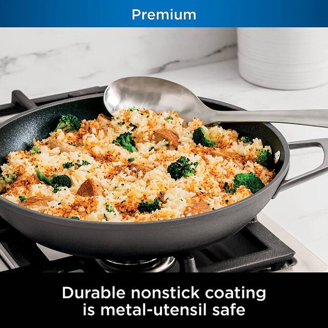 Ninja C30830 Foodi NeverStick Premium Hard-Anodized 12-Inch Everyday Pan with Glass Lid, Slate Grey