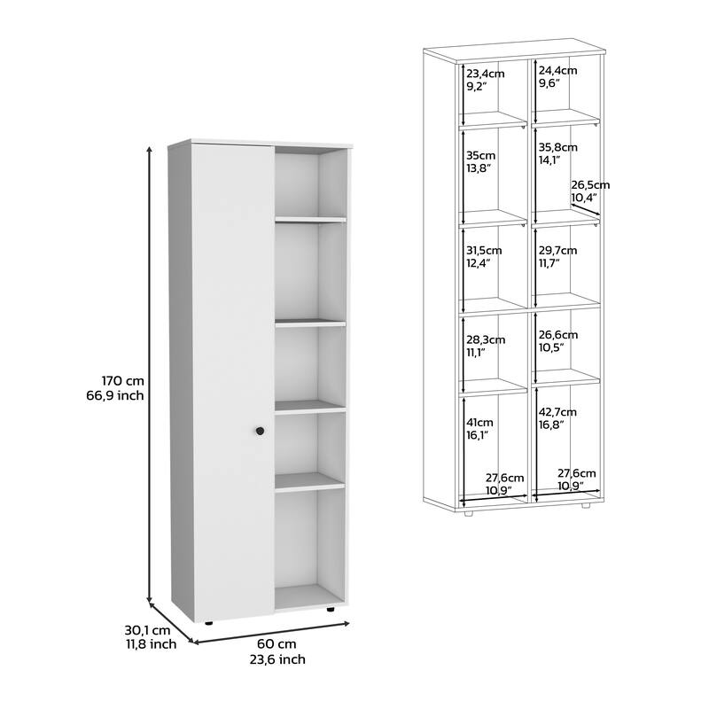 DEPOT E-SHOP Cary 67" H Kitchen Storage Cabinet With One Door, Five Interior Shelves and Five Exterior Shelves,White