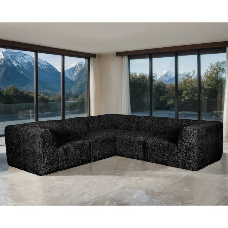 Furniture of America Ylena Modern 5-Piece Faux Fur Foam Modular Compressed Sectional Sofa - Black
