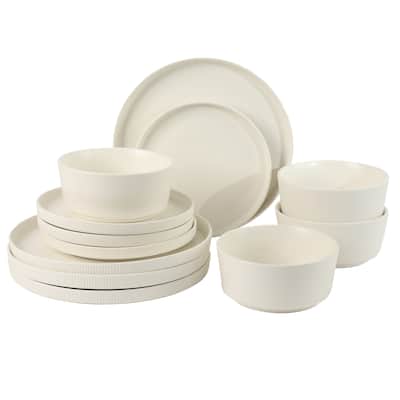 Gibson Home Dempsey Road 12-Piece Durable Modern Embossed Stoneware Dinnerware Set - Service for 4