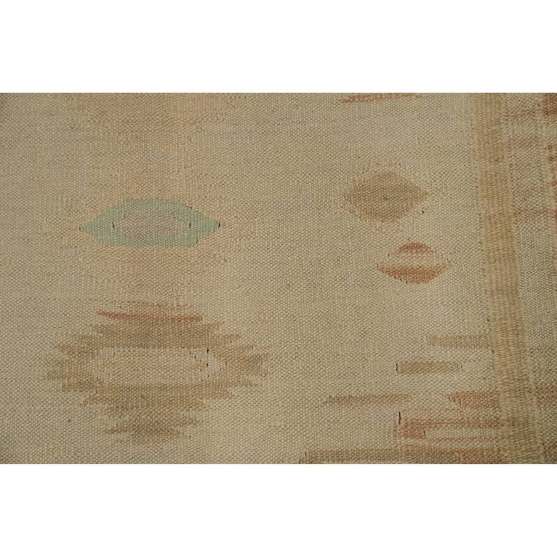 Hand Woven Oriental 100% Wool Carpet Southwestern Tribal Beige & Ivories Kilim Area Rug - 5' 11'' X 4' 2''