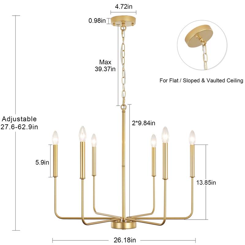 6-Light W26.18" x H66.92" Candle Chandelier for Living Room Kitchen Island