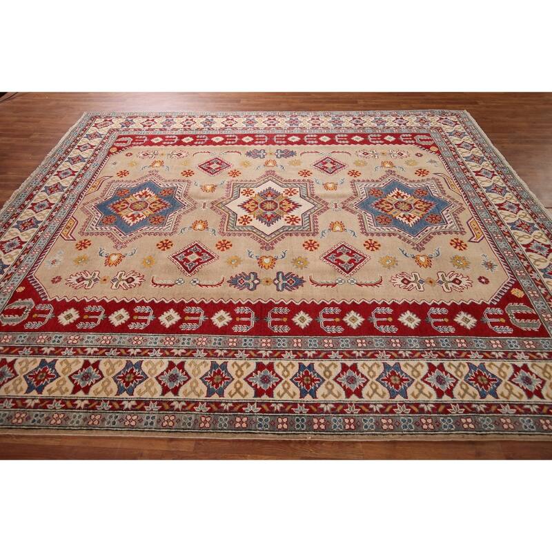 Hand Knotted Oriental 100% Wool Carpet Traditional Geometric Peach Kazak Area Rug - 10' 1'' X 8' 5''