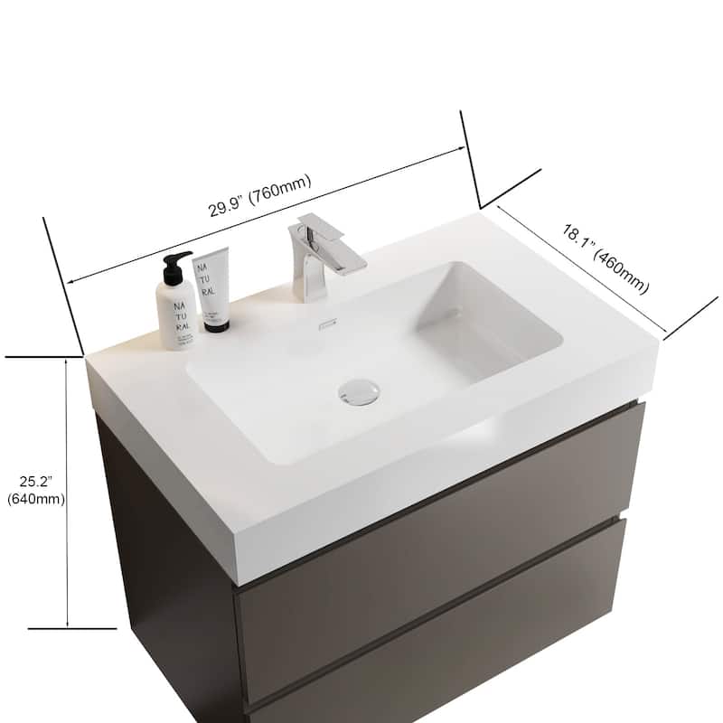 30" Wall-Mounted Bathroom Vanity with Double Door Storage, Solid Wood Frame, Space-Saving Design, Anti-Scratch Floor Mat