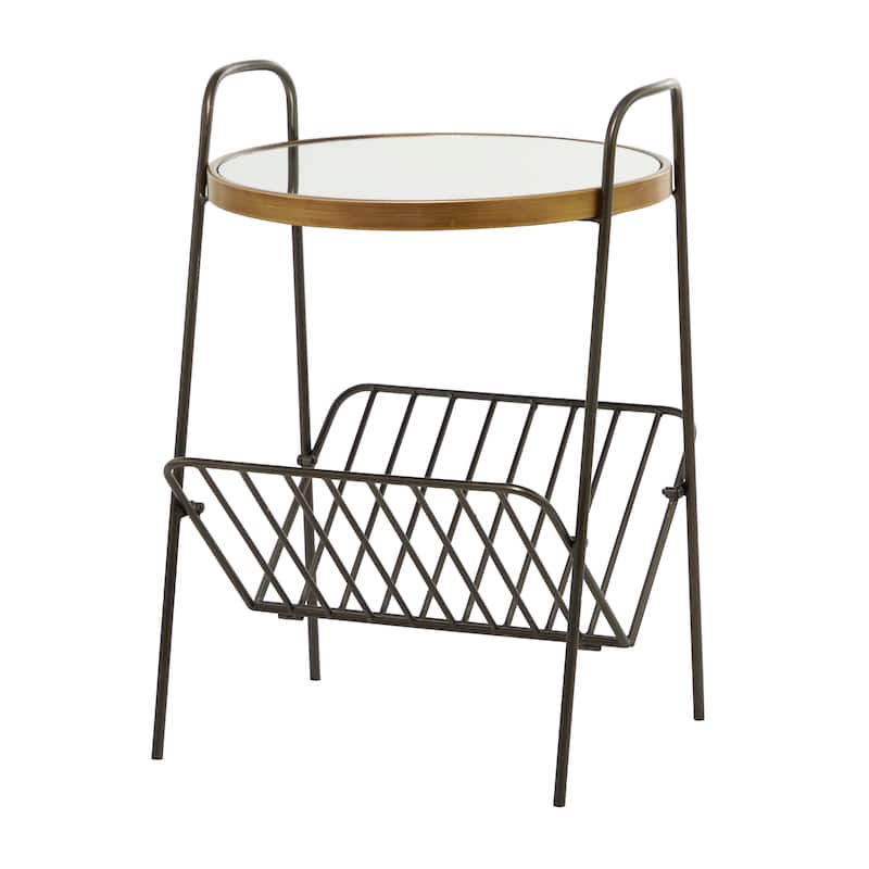 Gold Metal 1 Shelf Accent Table with Mirrored Glass Top