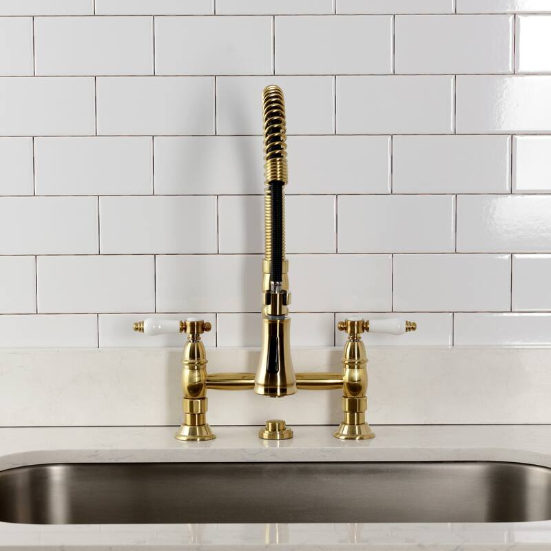Kingston Brass Essex Double-Handle Wall-Mount Pre-Rinse Bridge Kitchen Faucet
