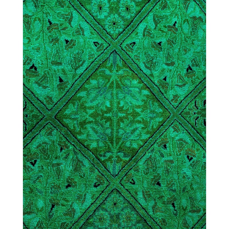 Overton Hand Knotted Wool Vintage Inspired Modern Contemporary Overdyed Green Octagon Area Rug - 7' 1" x 7' 1"