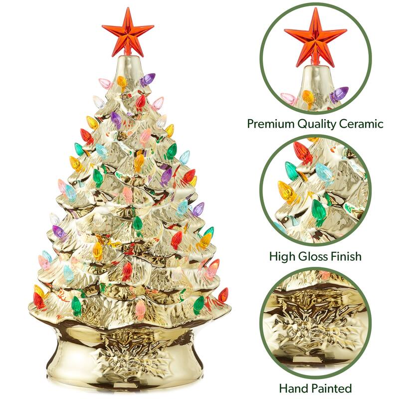 24in Hand Painted Ceramic Christmas Tree PreLit Tree with Star