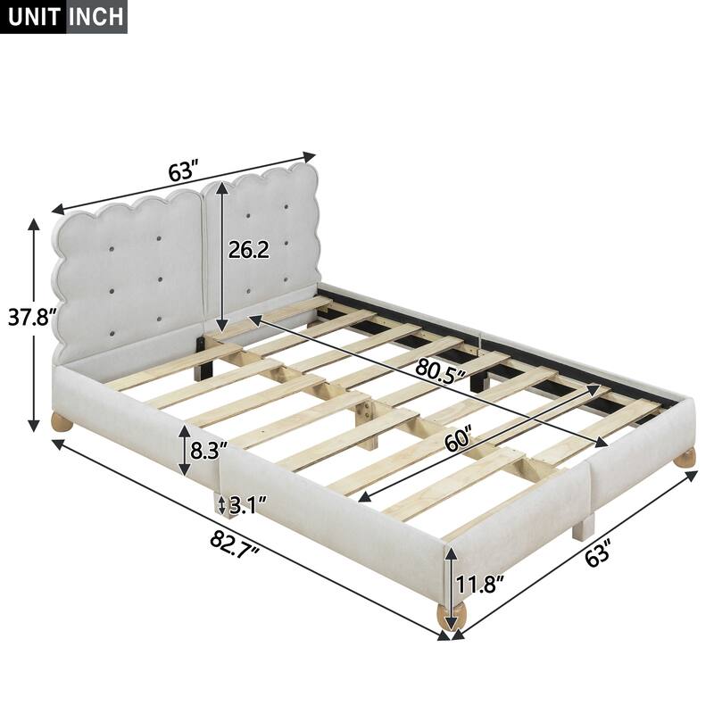 Queen Size Tufted Beige Upholstered Platform Bed
