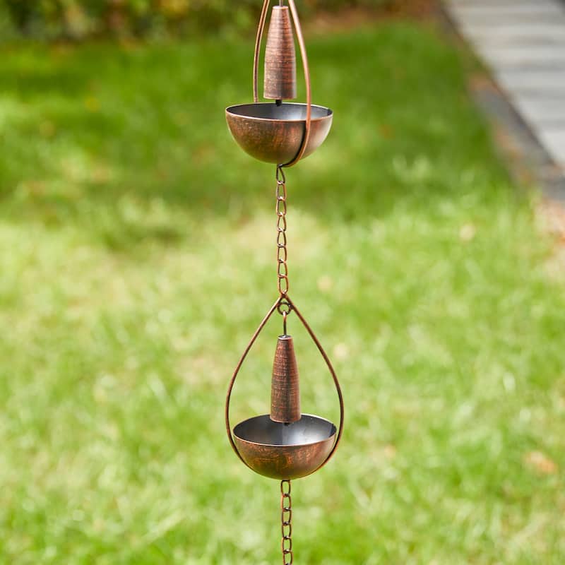 Glitzhome 2-Piece 102" Long Bronze Rain Chains with Fish/ Lotus/ Umbrella/ Watering Pot
