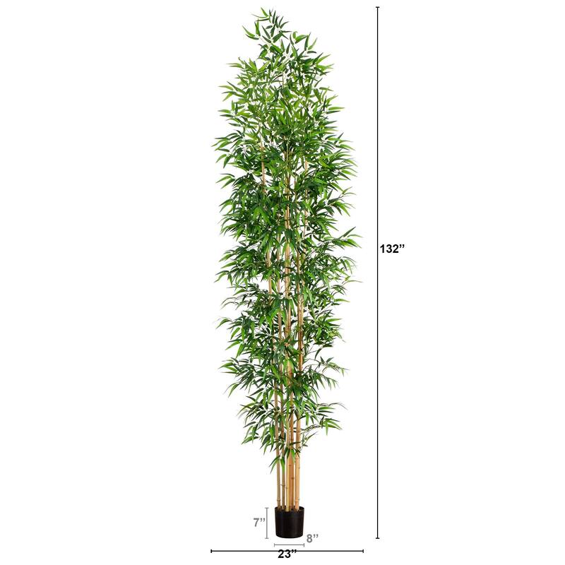 11' Artificial Bamboo Tree with Real Bamboo Trunks - Green