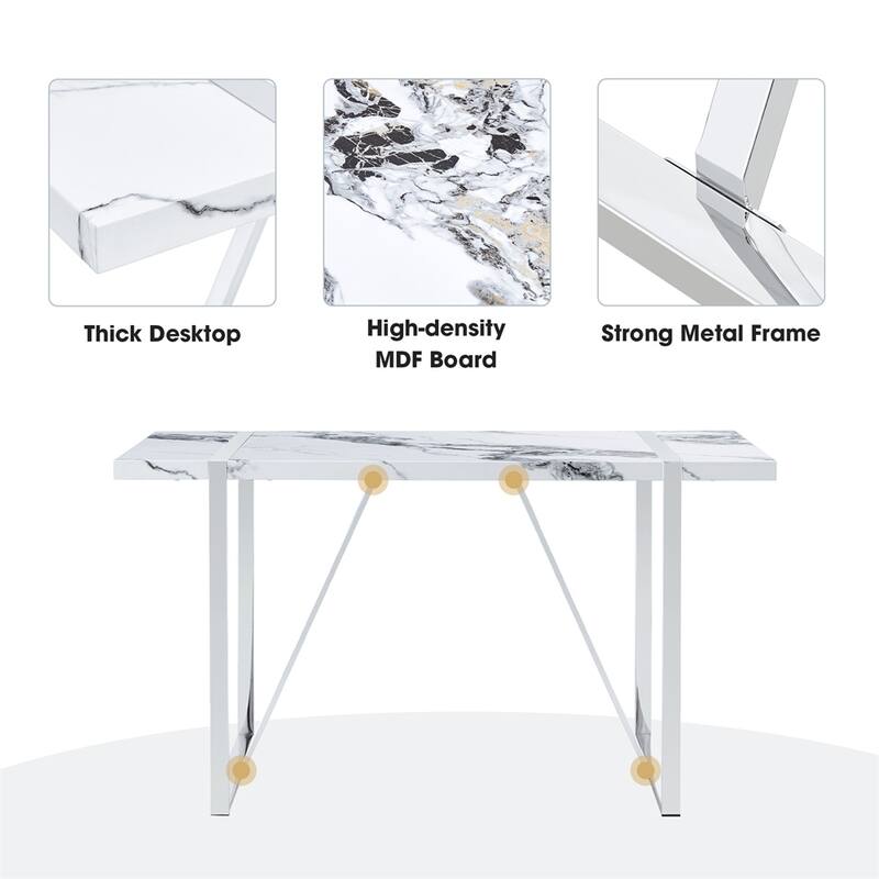 Modern Dining Table, 55 inch Faux Marble Kitchen Table for 4 People
