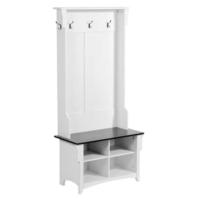 Hall Tree Entryway Bench with Shoe Storage and Coat Hooks 32 Inch Wide - 2.68 x 1.31 x 5.64 ft