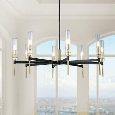 Hirsha Black and Gold 8-Light Torch Modern 33-Inch Chandelier with Glass Shade - Black-Gold
