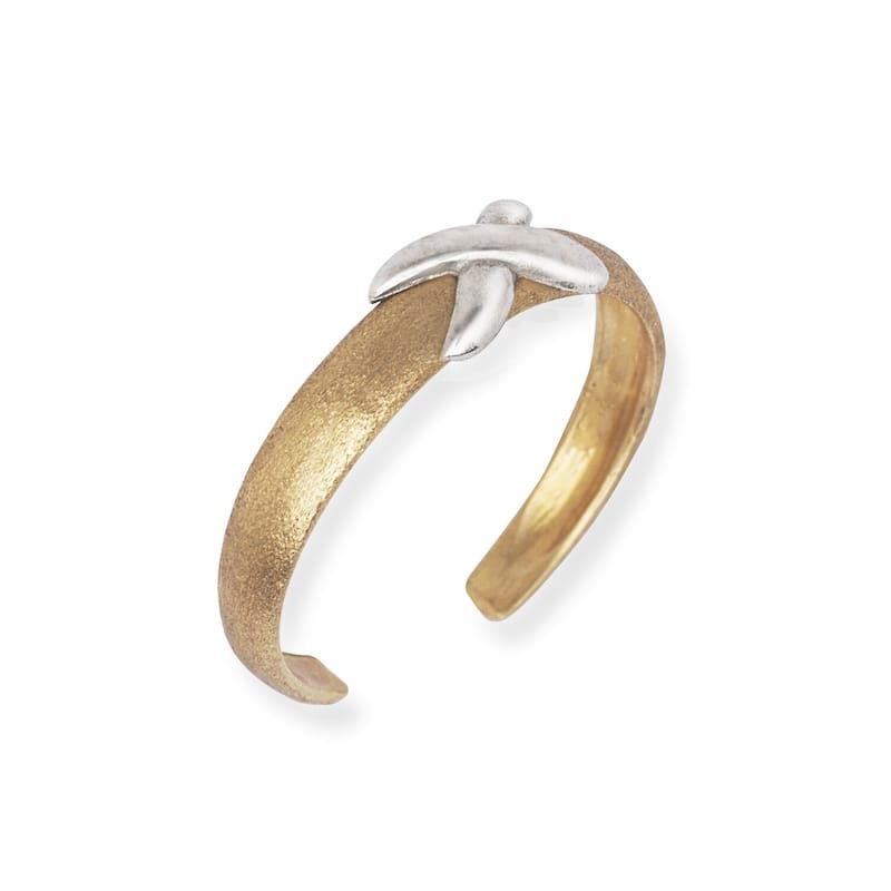 14k Two-tone Gold Satin Adjustable X Body Jewelry Toe Ring - White