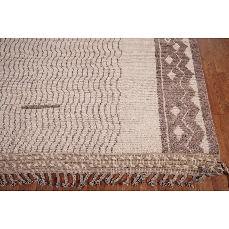 Earth Tone Moroccan Oriental Area Rug Hand-Knotted Wool Carpet - 8'10"x 12'4"
