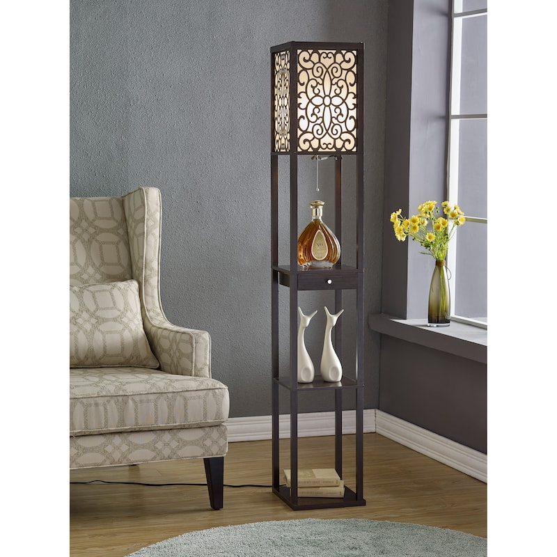 Etagere 63" Shelf Floor lamp with Shade and Drawer
