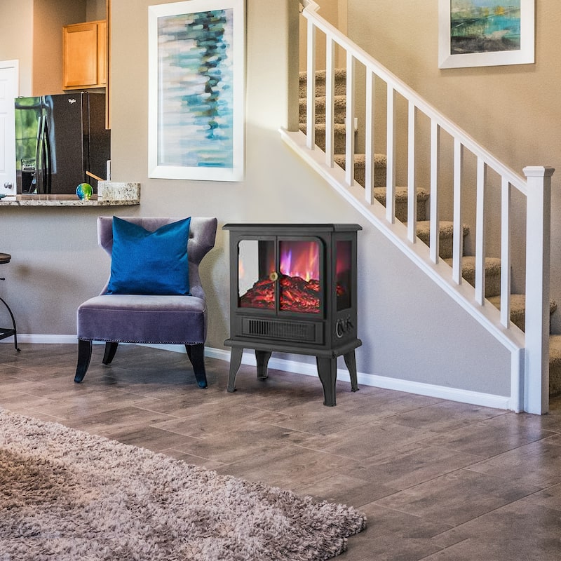 14-inch Black Free standing Electric Fireplace with Flame Effect and Two heat settings - 13.97''L *8.11''W *18.89'' H