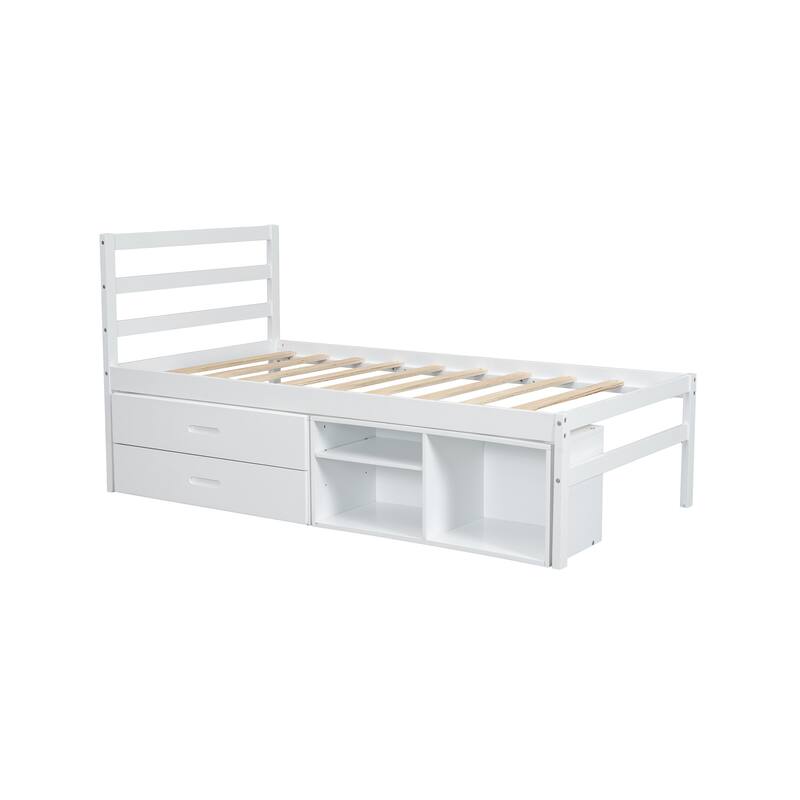 Wood Bed with Removable Shelves & 2 Storage Drawers