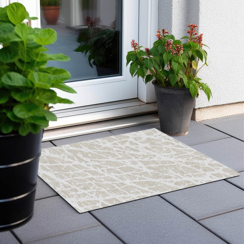 Machine Washable Indoor/ Outdoor Transitional Beige Crackle Chantille Rug