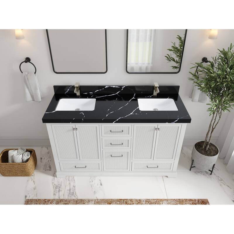Willow Collections 60 in. W x 22 in. D Alys Double Sink Bathroom Vanity with Countertop - 2"Calacatta Black - White