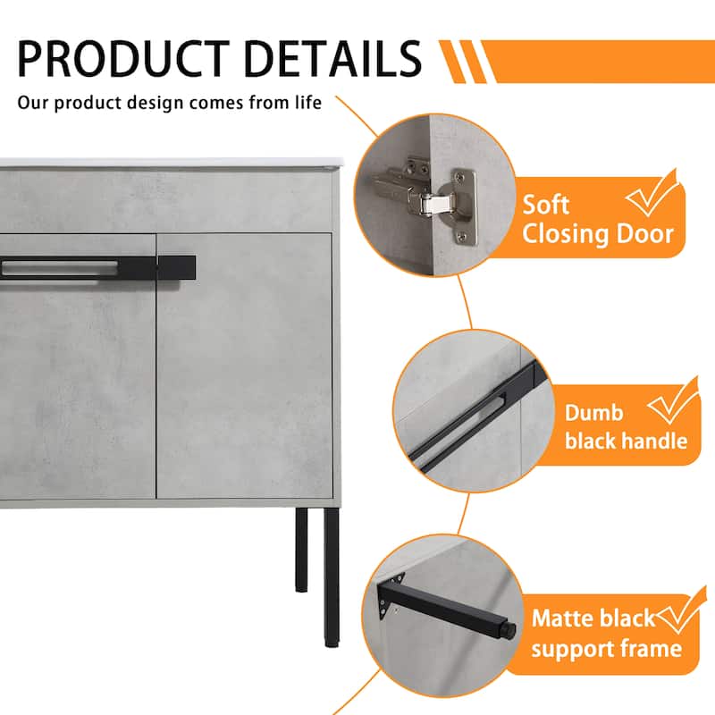 Bathroom Vanity With Sink In 24/30/36 Inch, Floating Bathroom Vanity or Freestanding Vanity With Soft Close Door
