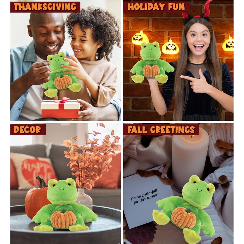DolliBu Super Soft Frog Stuffed Animal with Pumpkin Decor Plush