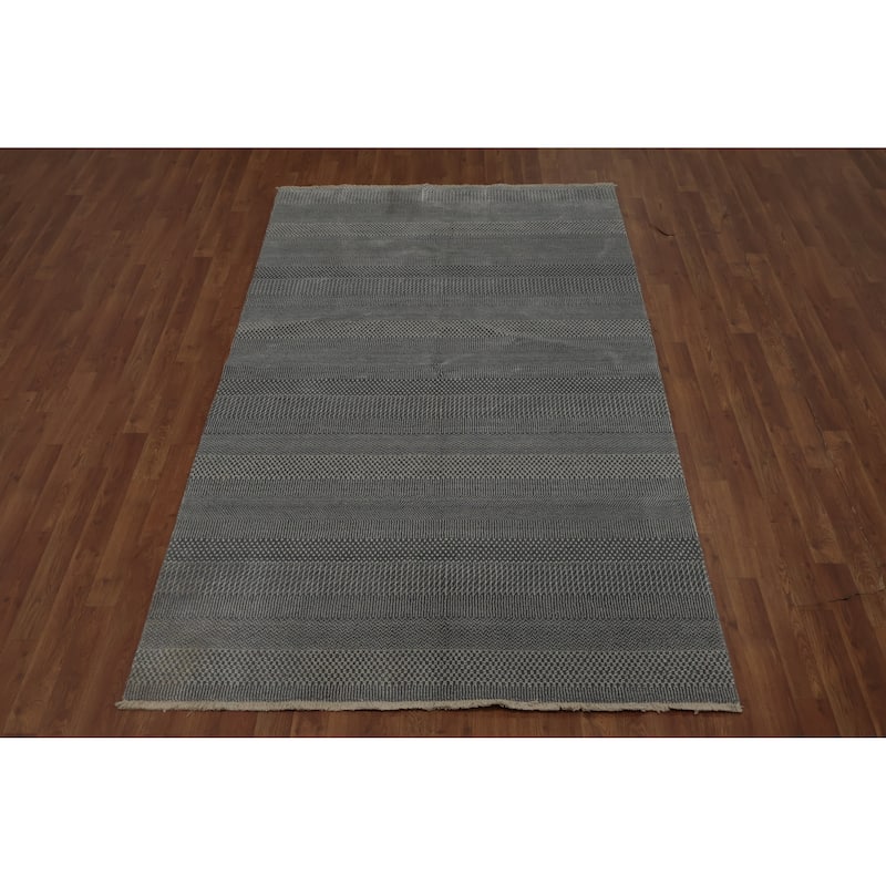 Hand Knotted Oriental 100% Wool Carpet Modern Geometric Greys & Charcoal Contemporary Area Rug - 8' 0'' X 4' 9''