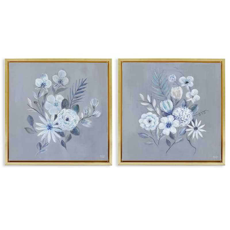 Stupell Delicate Flower Bunches Framed Floater Canvas Wall Art Design By Marilyn Dunlap (Set of 2) - 25 x 25 - Gold