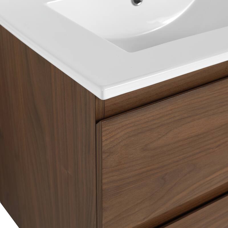 24" Floating Bathroom Vanity with Ceramic Basin, 2 Soft-Close Drawers, Eco-Friendly Plywood Construction