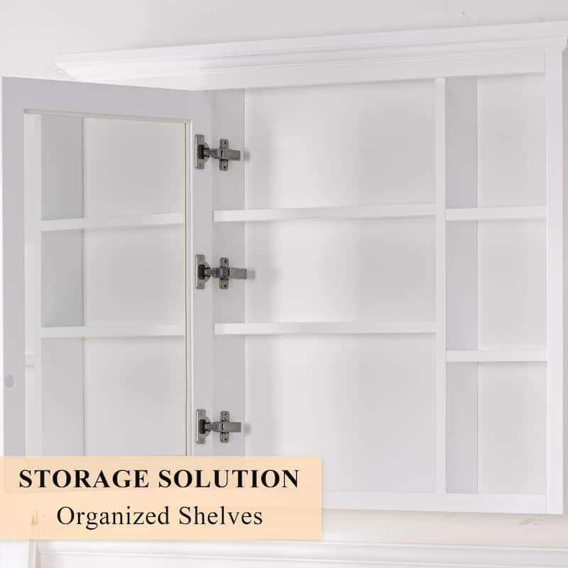 40"W X30"H Surface Mount Solid Wood Framed Medicine Cabinet With Mirror And Wooden Shelves