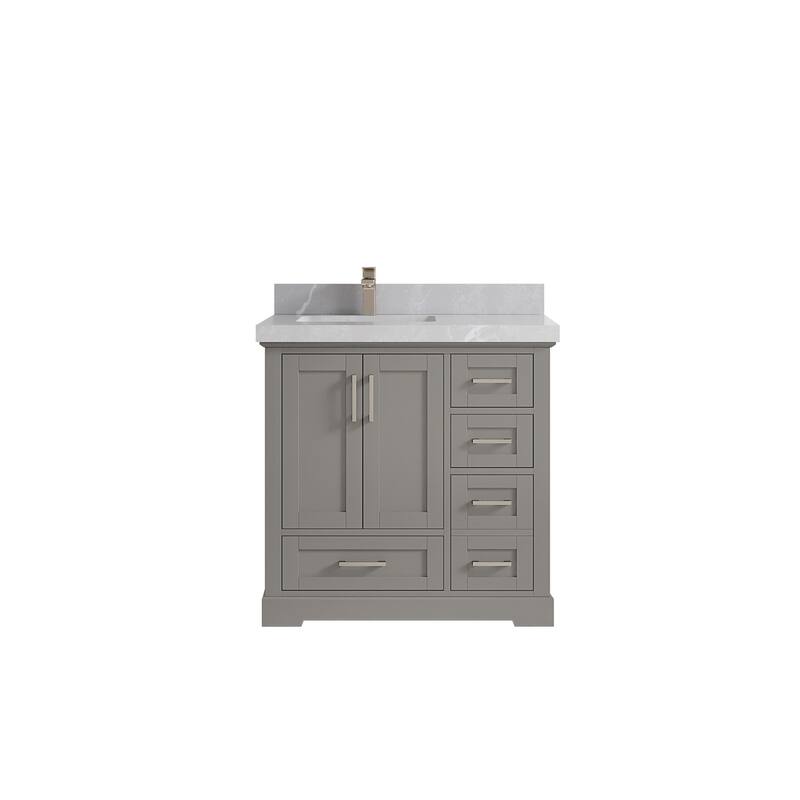 Willow Collections 36 x 22 Boston Left Offset Sink Bathroom Vanity with Quartz or Marble Countertop - 2"Pearl Gray - Elephant Skin Gray
