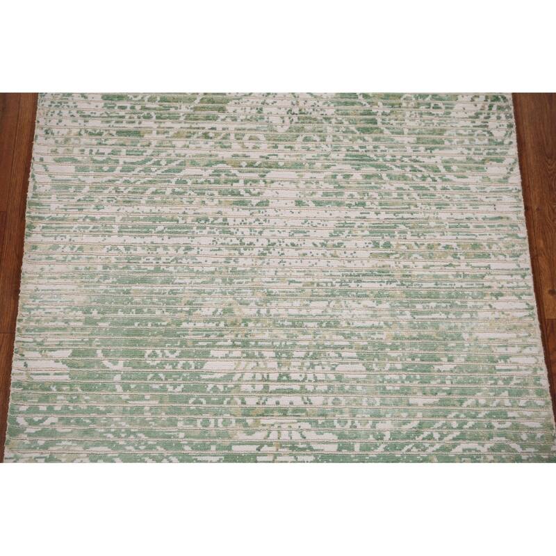 Ivory & Green Abstract Oriental Modern Accent Rug Handmade Wool Carpet - 2'9" x 4'10"